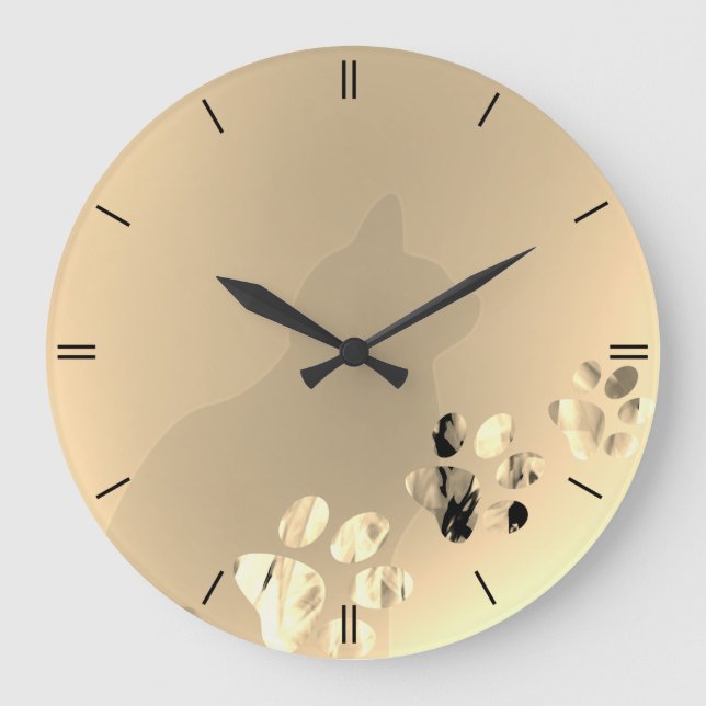 Cat Paw Clean Cream Brown Large Clock (Front)
