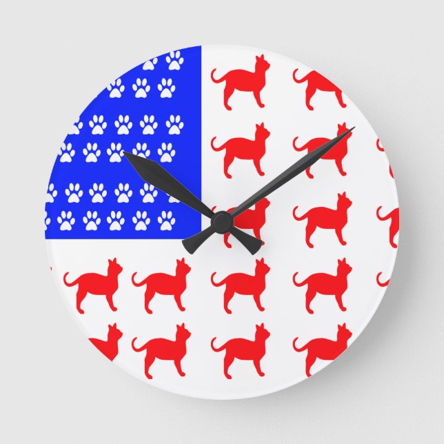 Cat + Paw Flag Round Clock (Front)