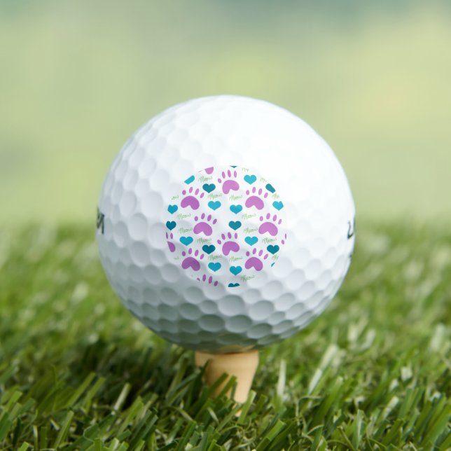 Cat Paw Hearts Meow Pink Blue Green Pattern Golf Balls (Insitu Tee)