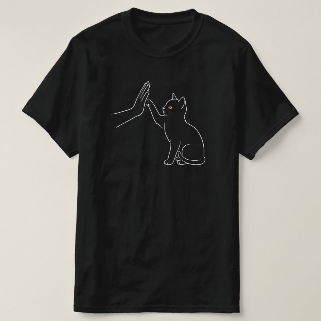 Cat Paw High Five Line Art Black-Pet Lover Tee (Design Front)
