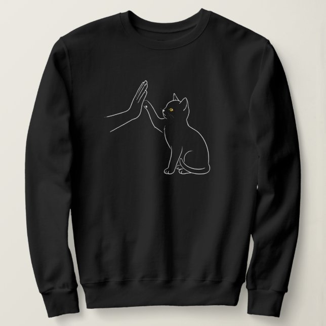 Cat Paw High Five Line Art Black-Pet Lover Tee (Design Front)