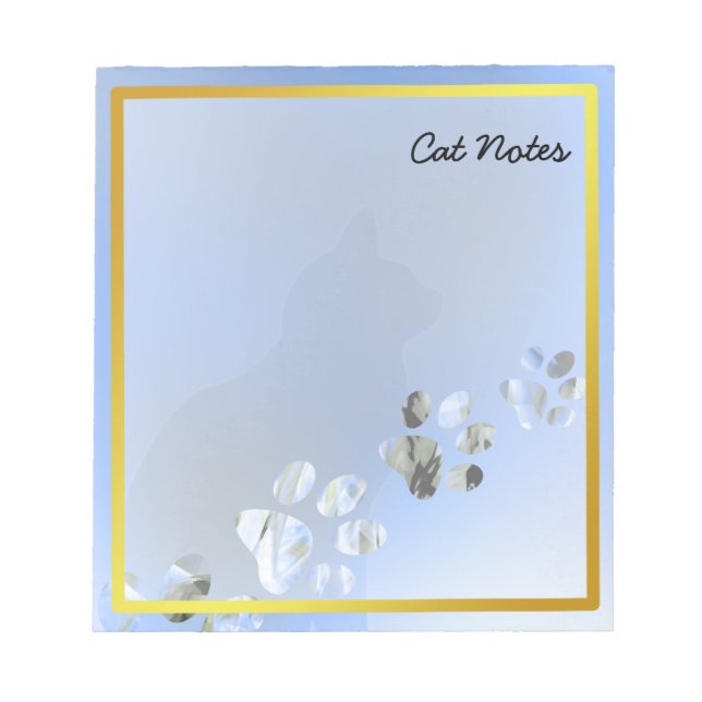 Cat Paw Personalise Blue Prints For Cat Lovers Notepad (Front)