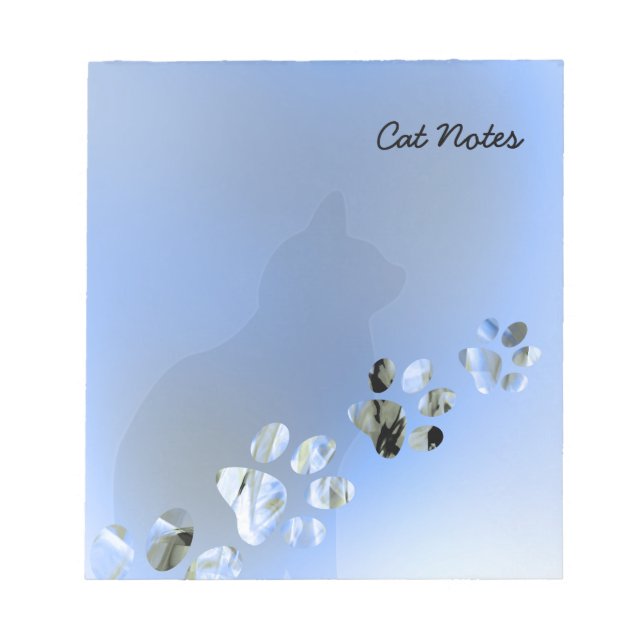 Cat Paw Personalise Blue Prints For Cat Lovers Notepad (Front)