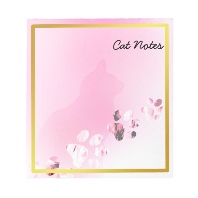 Cat Paw Personalise Pink Prints For Cat Lovers Notepad (Front)