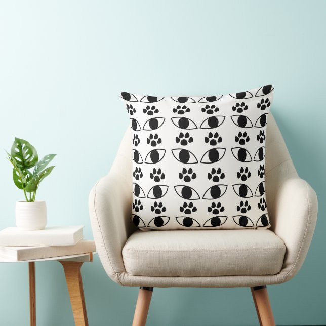 Cat Paw Print Black and White   Cushion (Chair)