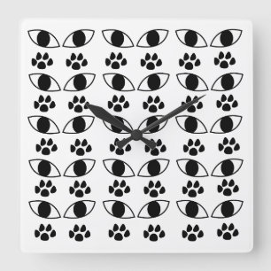 Cat Paw Print Black and White    Square Wall Clock