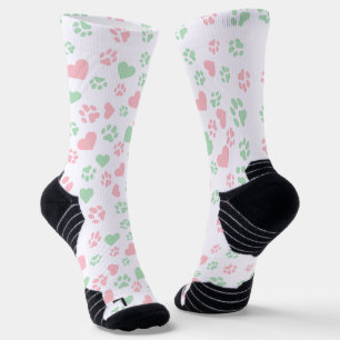 Cat Paw Print Blush Pink & Soft Mint Green Socks