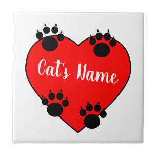 Cat Paw Print Love With Custom Name Ceramic Tile