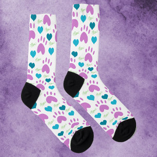 Cat Paw Print Pink Hearts Meow Socks