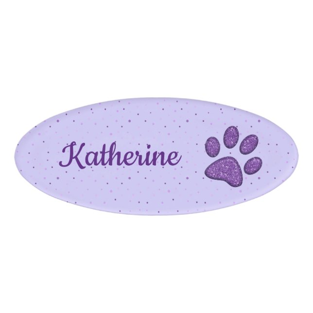 cat paw print - purple - name tag (Front)