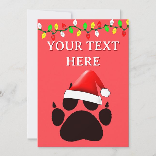 Cat Paw Print Santa Hat Christmas Lights Holiday Card (Front)