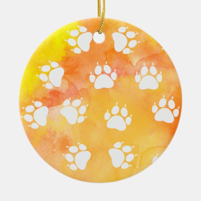 Cat Paw Prints Ceramic Ornament (Front)