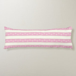 Cat Paw Prints on Pink & Antique White Stripes Body Cushion