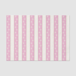 Cat Paw Prints on Pink & Antique White Stripes Tissue Paper