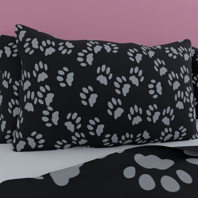 Cat Paw Prints Pattern Black and Grey Pillow Case (If your black cat walks all over your pillow case, this is the pillow case for you)