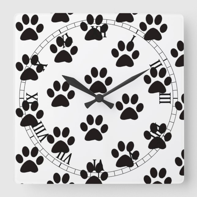 Cat Paw Prints Roman Numeral Clock (Front)