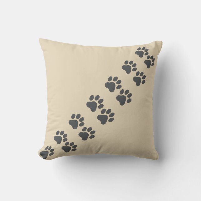 Cat Paw Prints Trail Beige Linen Texture Cushion (Front)