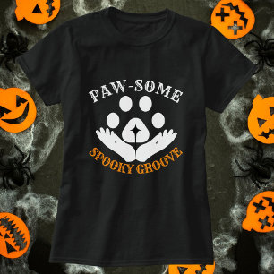 Cat Paw Spooky Groove Modern Personalise Halloween T-Shirt