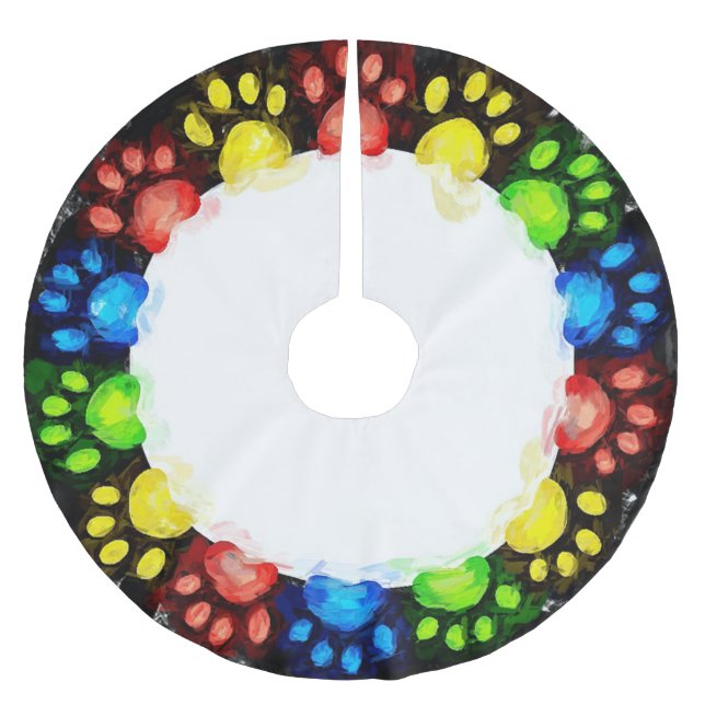 Cat Paws Circle Brushed Polyester Tree Skirt (Front)