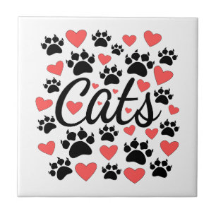 Cat Paws Claws And Red Hearts Ceramic Tile
