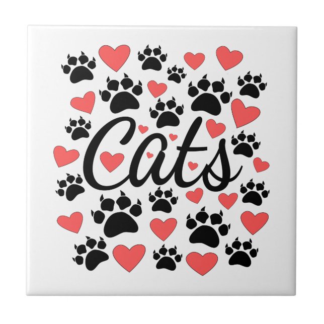 Cat Paws Claws And Red Hearts Ceramic Tile (Front)