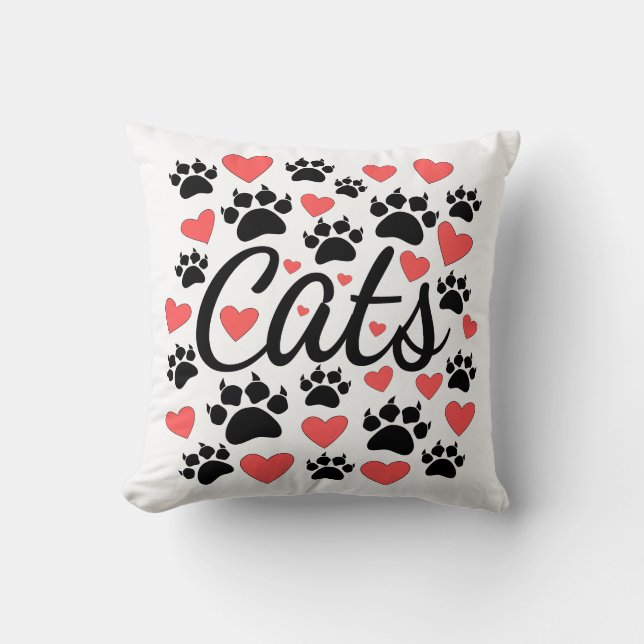 Cat Paws Claws And Red Hearts Cushion (Front)