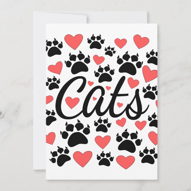 Cat Paws Claws And Red Hearts Invitation (Front)