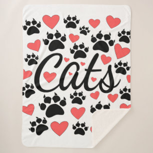 Cat Paws Claws And Red Hearts Sherpa Blanket
