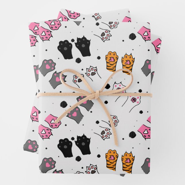 Cat Paws Pattern Wrapping Paper Sheet (In situ)
