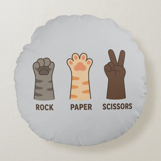 Cat Paws Rock Paper Scissors Round Cushion (Front)