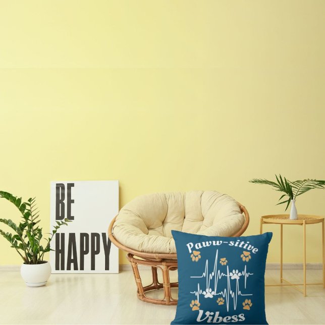 Cat Paws Vibes Cuddles On Cute Modern Funny Blue Cushion (Creator Uploaded)