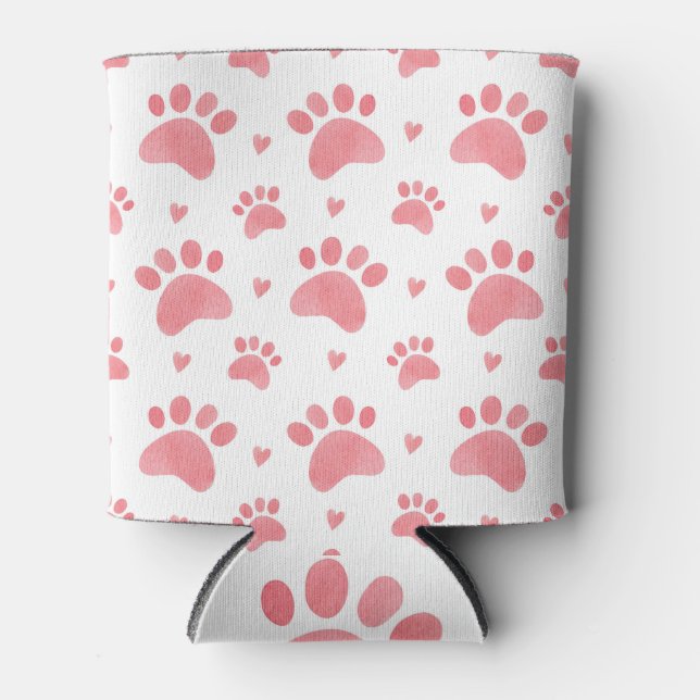 Cat Paws Watercolor Pattern Can Cooler (Front)
