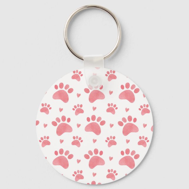 Cat Paws Watercolor Pattern Key Ring (Front)