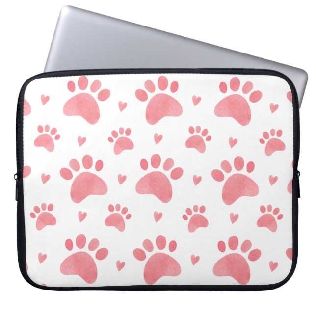 Cat Paws Watercolor Pattern Laptop Sleeve (Front)