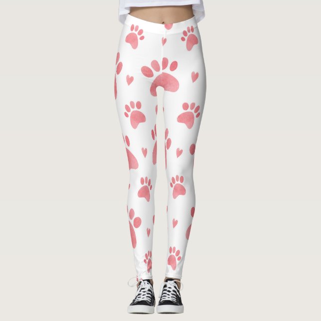 Cat Paws Watercolor Pattern Leggings (Front)