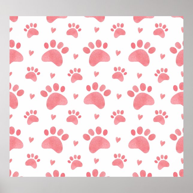 Cat Paws Watercolor Pattern Poster (Front)