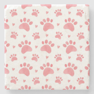 Cat Paws Watercolor Pattern Stone Coaster