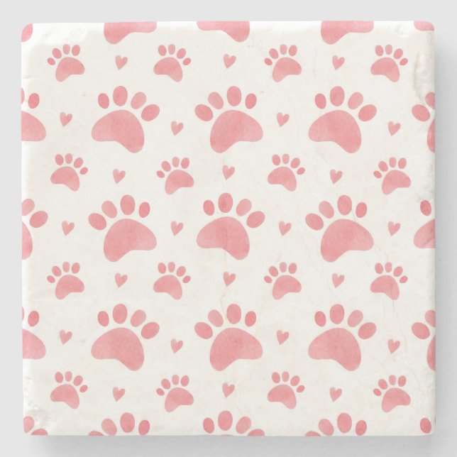 Cat Paws Watercolor Pattern Stone Coaster (Front)