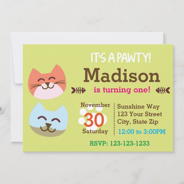 Cat Pawty Birthday Invitation (Front)