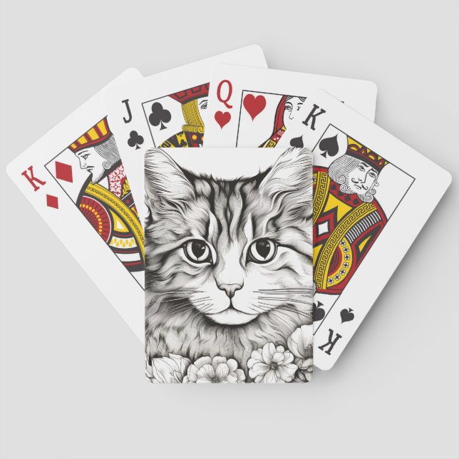 Cat Peaceful Nature Prairie Sketch Drawing Style Playing Cards (Back)