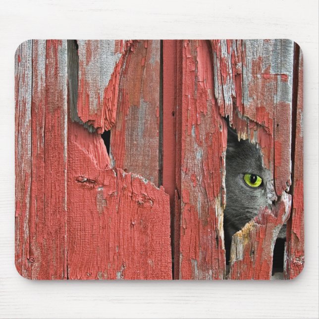 Cat Peeking Out of Barn Wood Mouse Pad (Front)