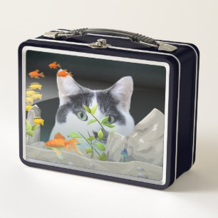 Cat Peering in Fish Tank Custom 2 x Photo Metal Lunch Box
