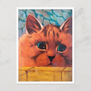 Cat Peering Over Wall, Louis Wain Postcard