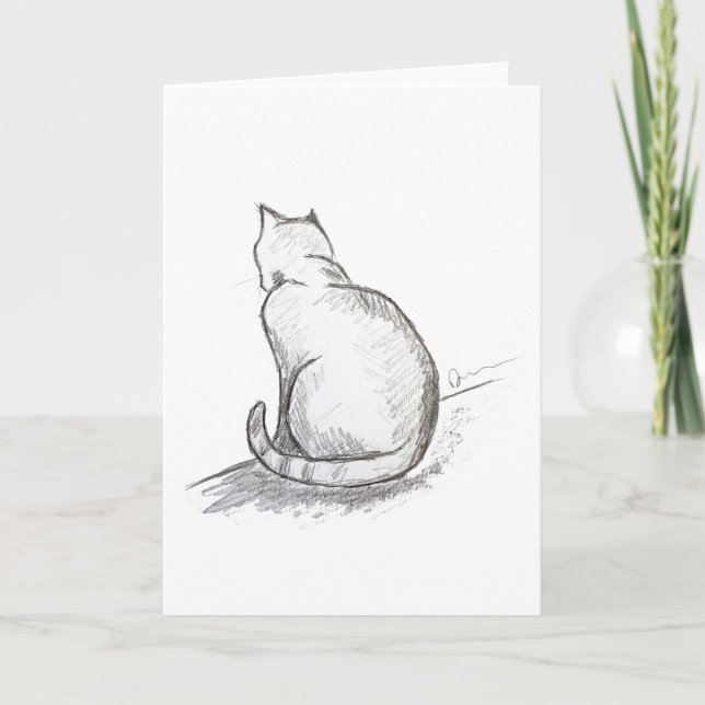 Cat Pencil Drawing Greeting Card (Front)