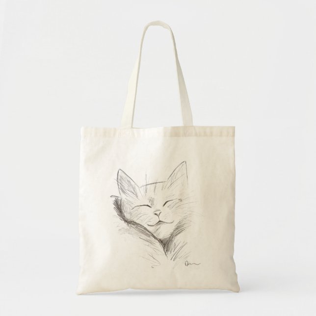 Cat Pencil Drawing Tote Bag (Front)