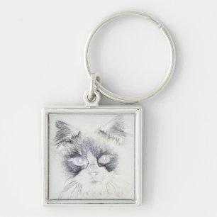 Cat pencil sketch key ring
