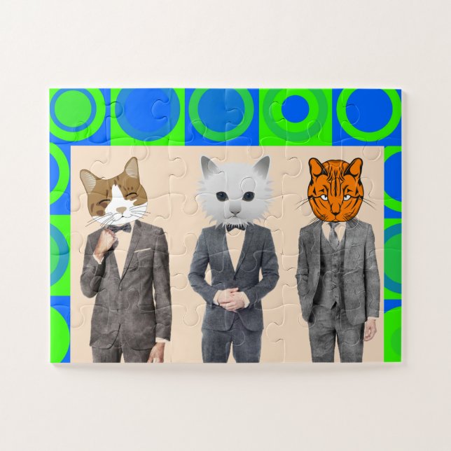 CAT PEOPLE IN SUITS FUNNY JIGSAW PUZZLE (Horizontal)
