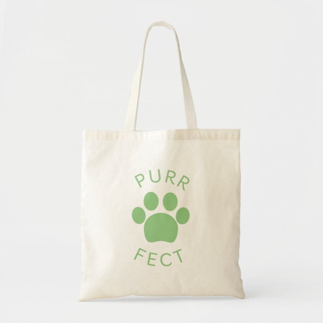 Cat Perfect Green Purr Paw Print Tote Bag (Front)