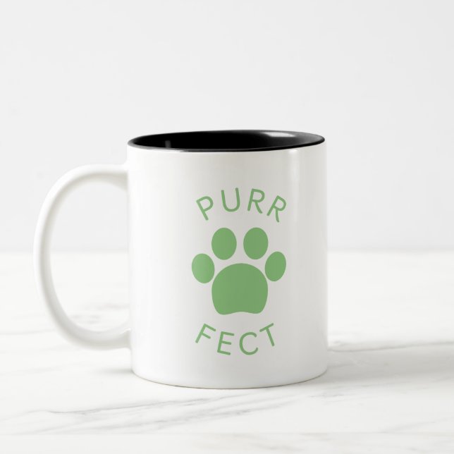 Cat Perfect Green Purr Paw Print Two-Tone Coffee Mug (Left)