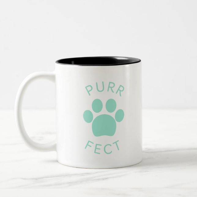 Cat Perfect Light Blue Purr Paw Print Two-Tone Coffee Mug (Left)